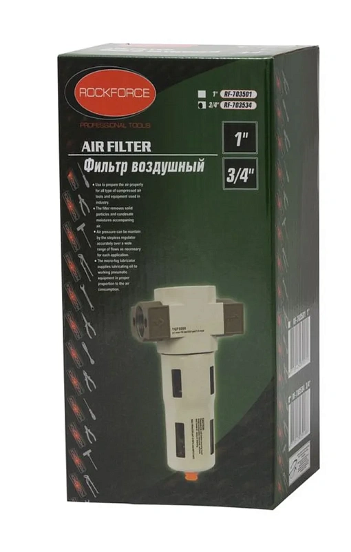 Фильтр для пневмосистемы ''Profi'' 1/2'', 2800 л/мин, 5 мк, давление max 16 bar, температура воздуха: 0° до 60° RockForce RF-703412