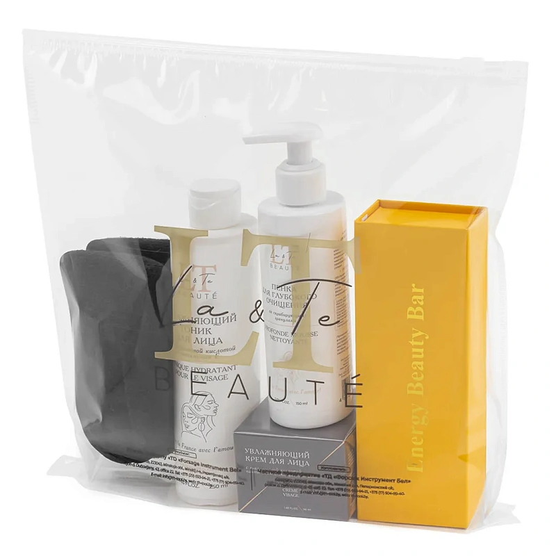 Набор, массажер для кожи вокруг глаз, повязка на голову на липучке, гель-пенка-1824, увлажняющий тоник-1763, крем для лица-1862 La and Te beaute LT-31