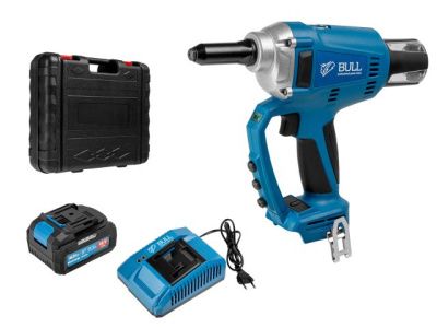 Аккум. заклепочный пистолет CRG 1018 в чем. XLTpro, бесщет., 25 мм, 10000 Н, 1х4 А*ч, 2.4, 3.2, 4.0, 4.8 мм, вытяжные, подсветка BULL 1304594