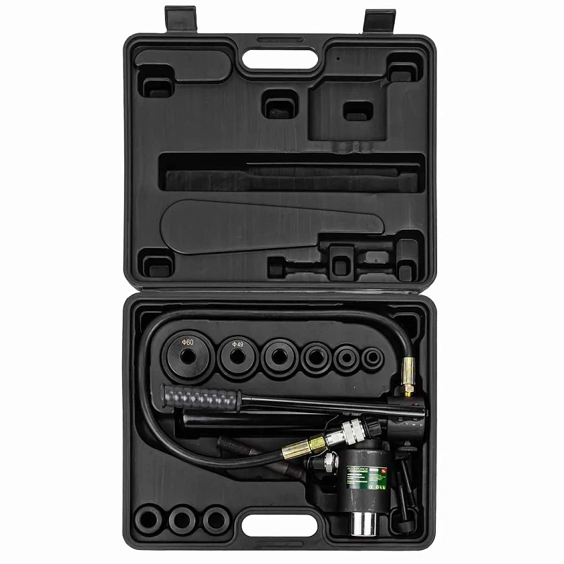 Пробойник гидравлический с насосом 11 т, Ø22, 27.5, 34, 43, 49, 60 мм, сталь нерж 1.6мм, медь/алюм 3.2 мм, ход штока 20 мм RockForce RF-71002D