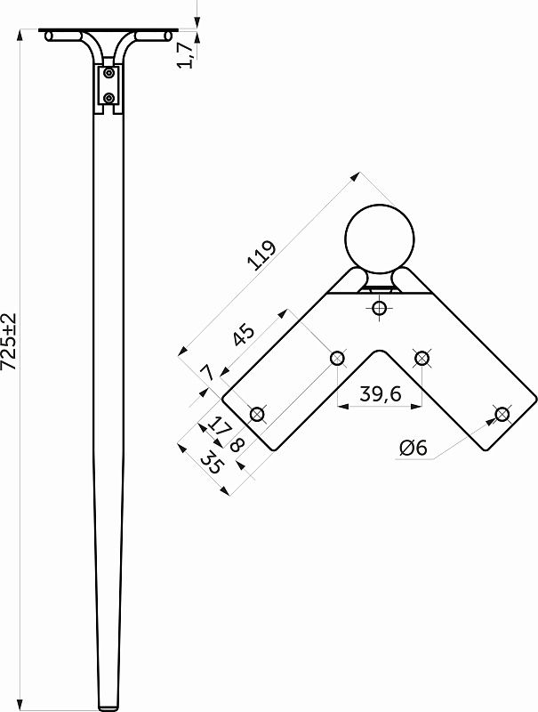 Опора мебельная DIANA h725, белый матовый/золото, 1 упак 4 шт., AKS 112516