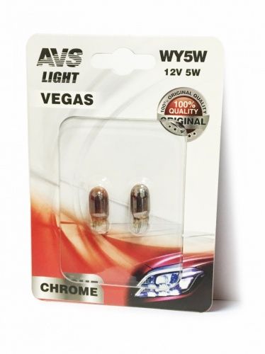 Лампа Vegas CHROME в блистере 12V. WY5W (W2,1x9,5d) yellow-2 шт. AVS A07113S