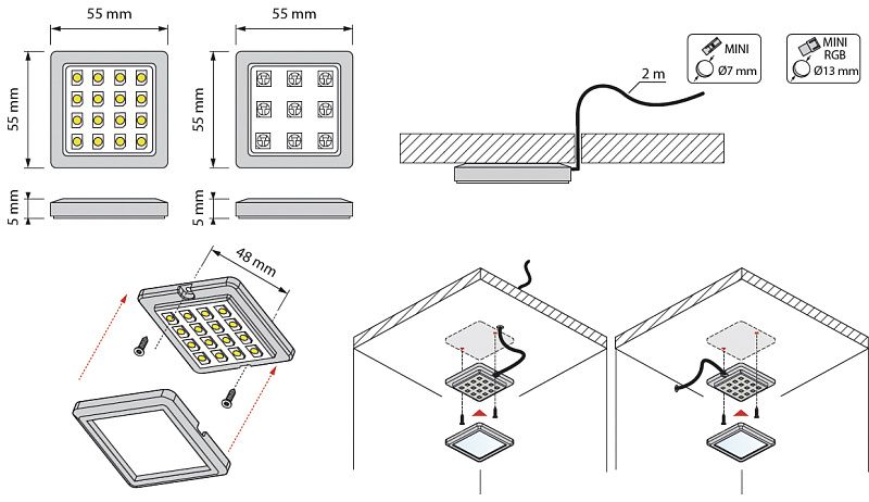 Светильник светодиодный Square, накладной, 6000K, холодный белый, HLT 27127