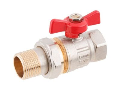 Кран шаровый 1'' нар.-вн. бабочка (со сгоном) PN40 AV Engineering (с американкой) AVE094001