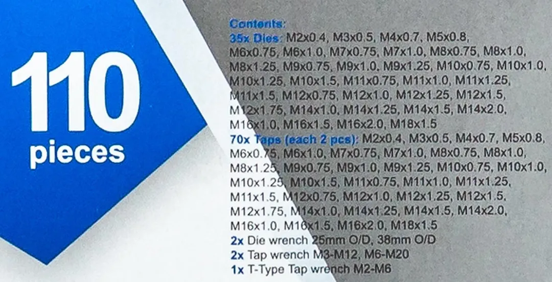 Набор метчиков и плашек 110 пр JBC JBC-M110-1