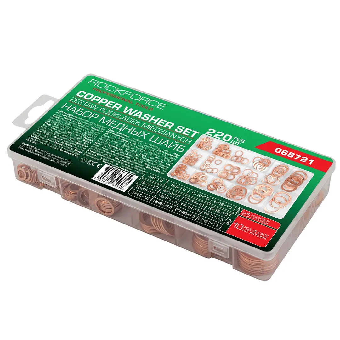 Набор медных шайб 4-22 мм 220 пр RockForce RF-068721