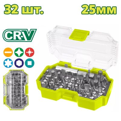 Набор бит HEX, Torx, PZ, SL, PH, Square, 1/4", с держателем 32 пр DYLLU DTBS3B32