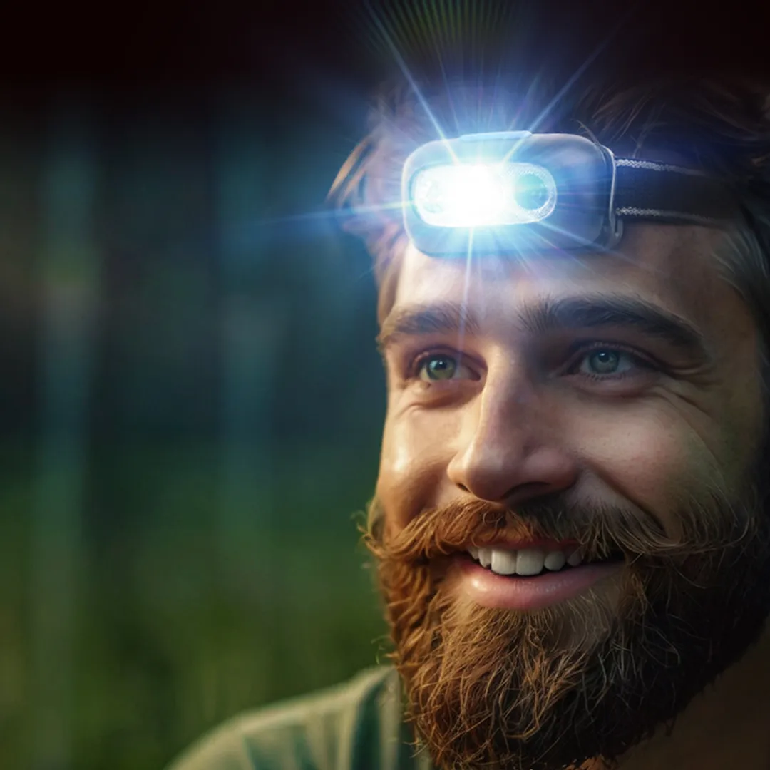 Фонарь светодиодный налобный аккумуляторный с сенсором бесконтактного включения 4 реж.раб., 500мАч RockForce RF-GF1110