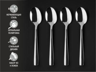 Набор ложек столовых, 4 шт., глянцевый, серия Majestic,