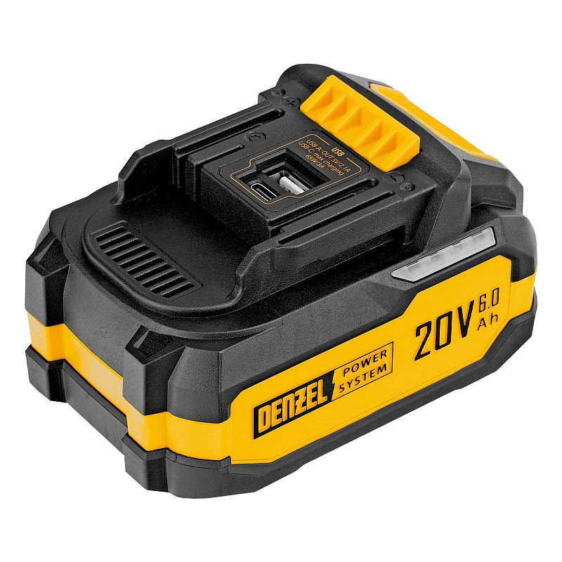 Батарея аккумуляторная BH-20-6.0, Li-Ion, USB, 20 В, 6,0 Ач Denzel 28446