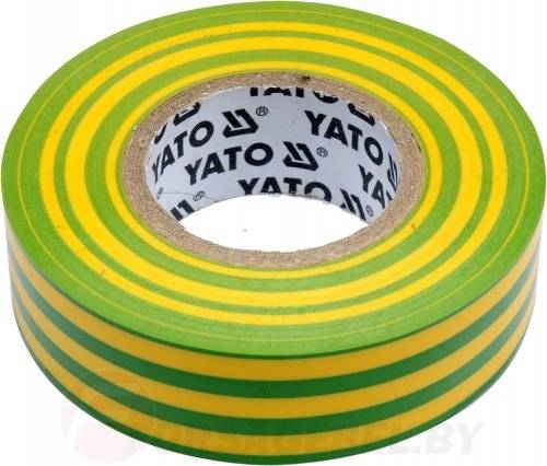 Изолента ПВХ желто-зеленая 19 мм х 20 м. х 0,13 мм Yato YT-81655