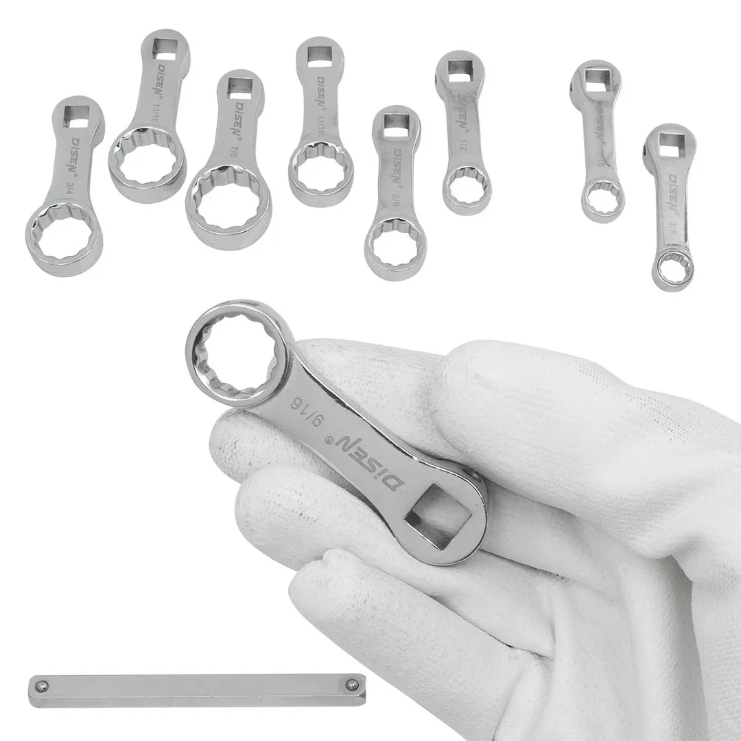 Набор дюймовых накидных ключей с воротком, односторонних, 9 пр. DISEN DS-KT5095P