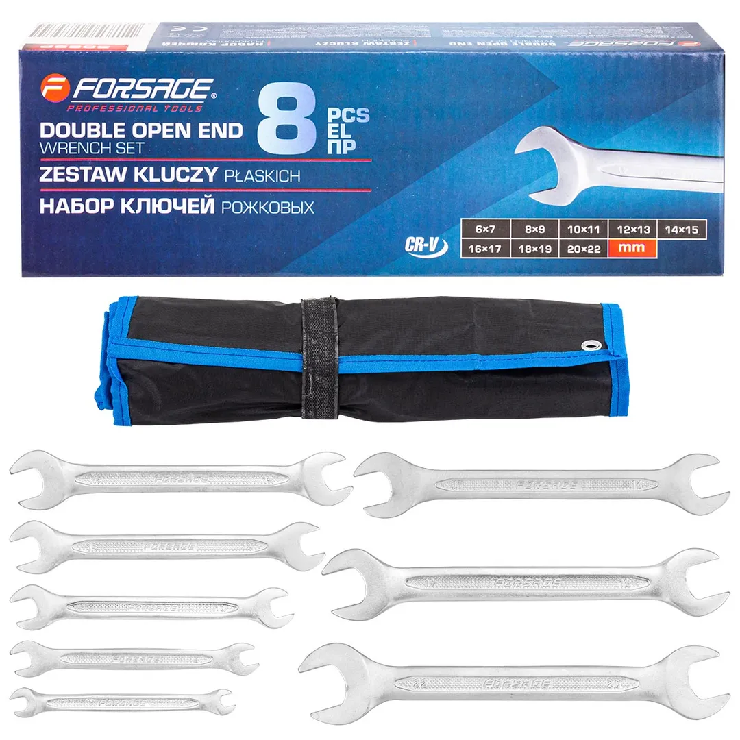 Набор рожковых ключей 6х7-20х22 мм 8 пр Forsage F-5089P