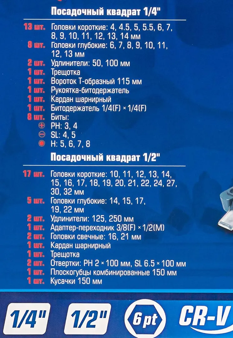 Набор инструментов 69 пр., 1/4'&1/2'', 6-гр. Forsage F-4603-5
