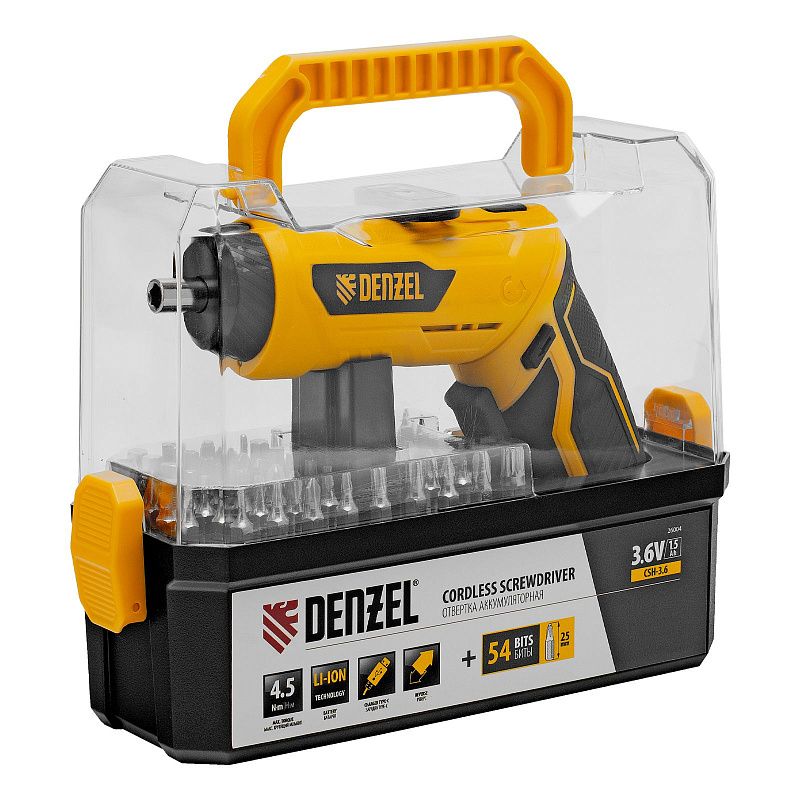 Отвертка аккумуляторная CSH-3.6, 54 биты, Li-Ion, 3,6 В Denzel 26004