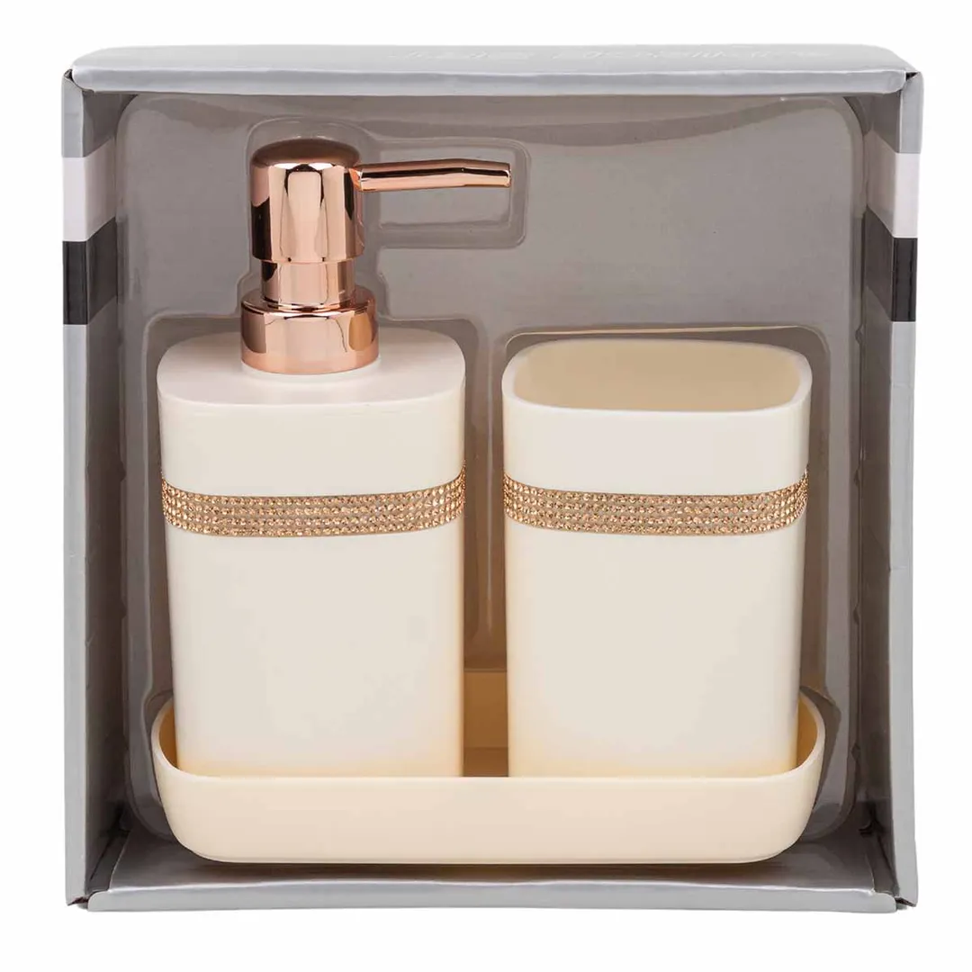 Набор для ванной комнаты 3 пр., дозатор для мыла, подставка для зубных щеток, лоток для аксессуаров La and Te beaute LT-BSP-11WH