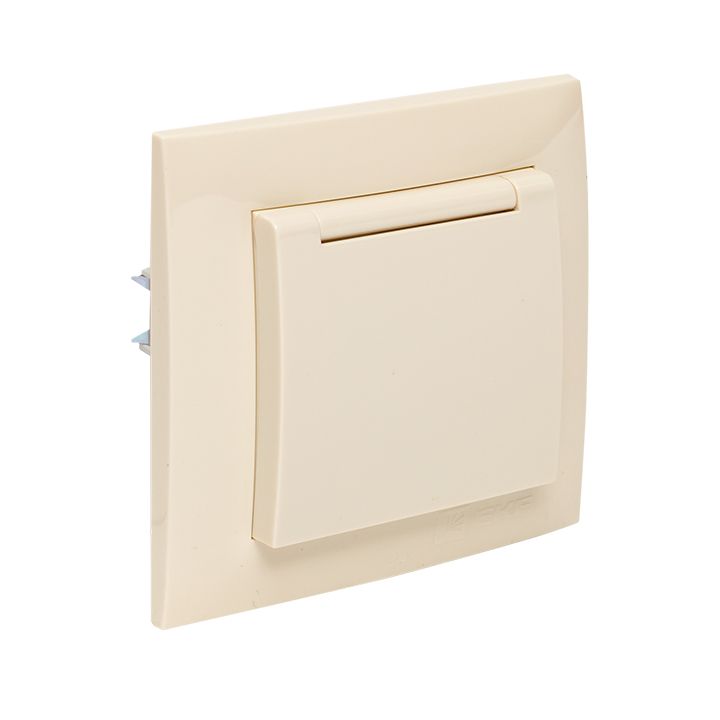 Валенсия розетка 1-местная с/з 16А кремова с крышкой и защ, штор, EKF EWV10-124-20