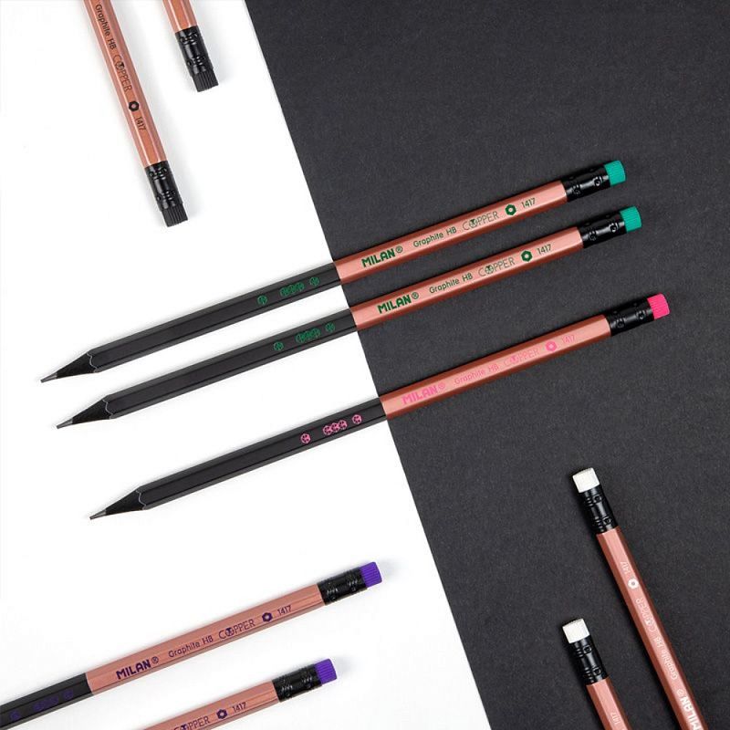 Карандаш простой Milan "Cooper", HB, с ластиком, разноцветный