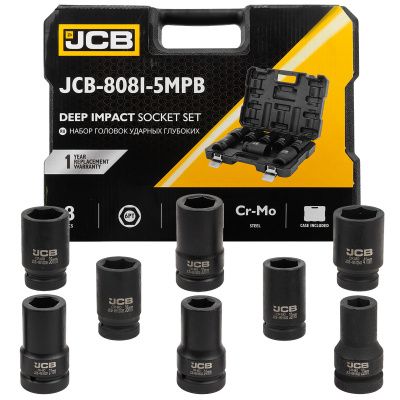 Набор глубоких ударных головок 8 пр. 1'' 22-41 мм 6-гр JCB JCB-8081-5MPB