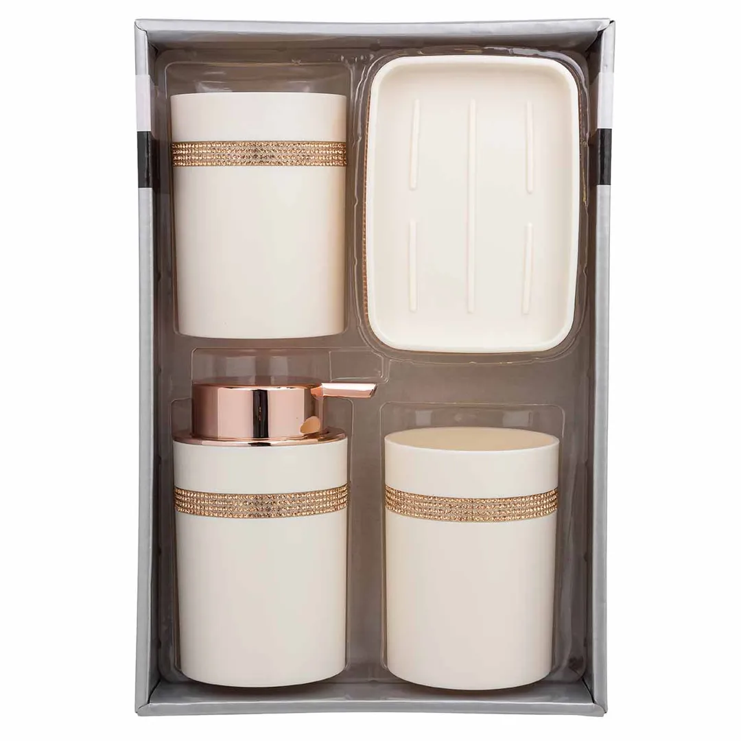 Набор для ванной комнаты 4 пр., мыльница, дозатор для мыла, подставка для зубных щеток, подставка для косметических аксессуаров La and Te beaute LT-BSP-4WH