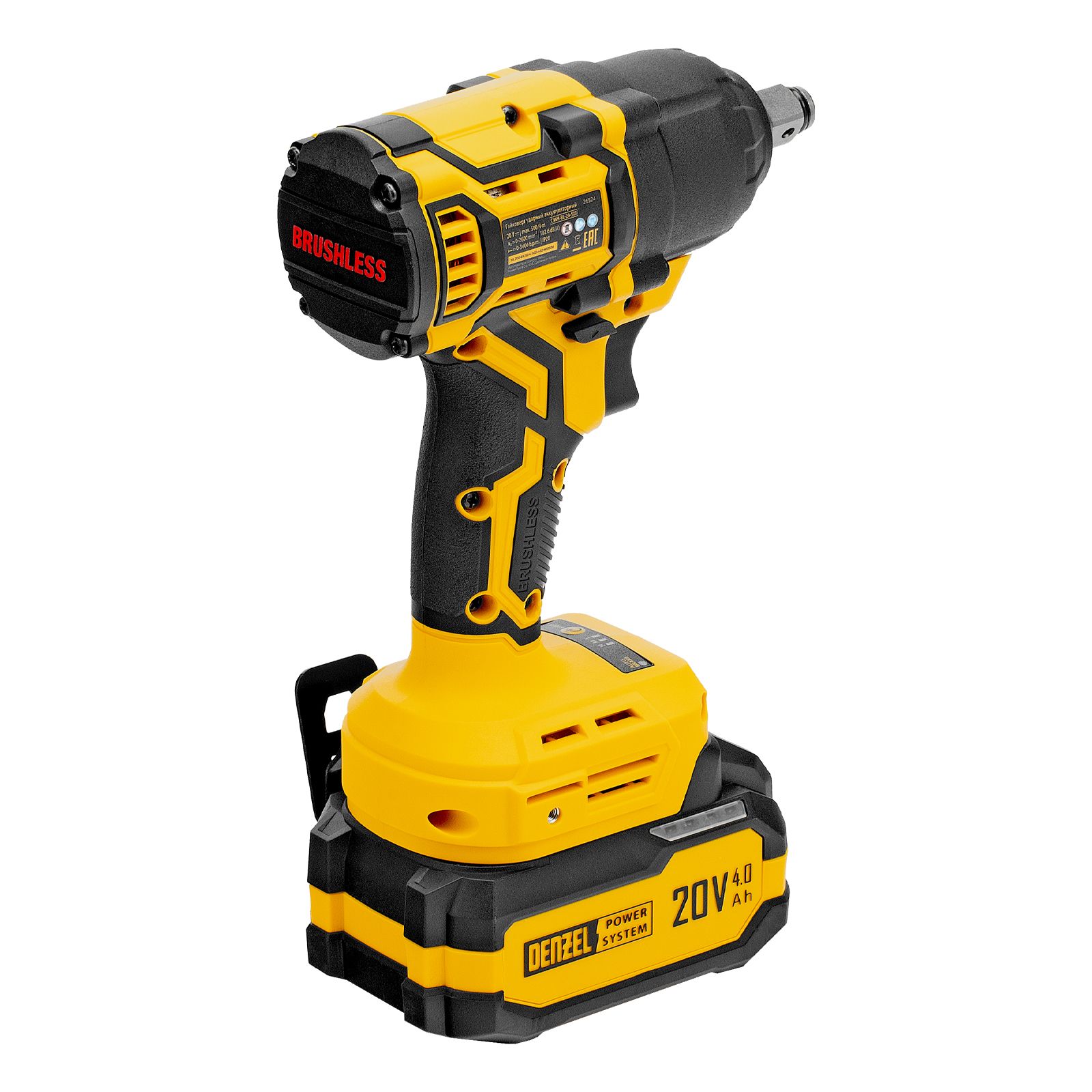 Гайковерт ударный аккумуляторный бесщет. CIWH-BL-20-500, Li-Ion, 20 В Denzel 26524
