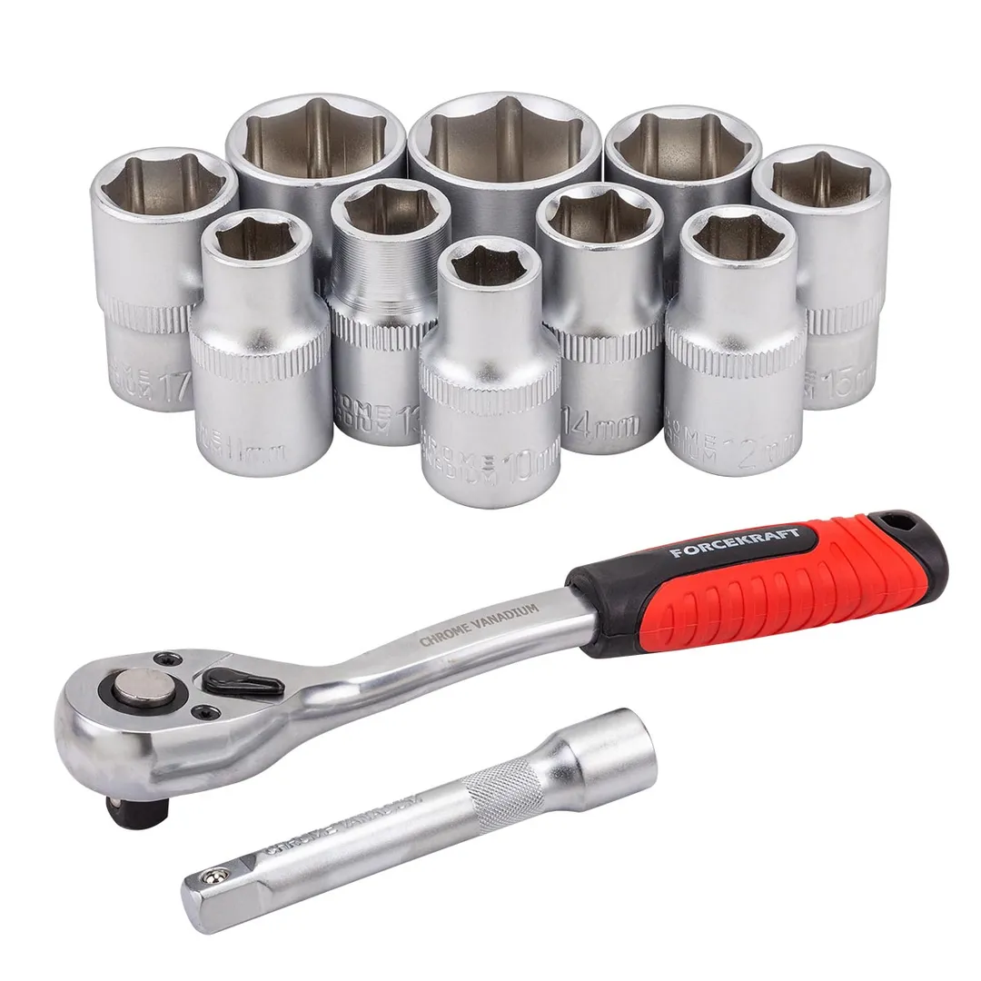 Набор головок 10-24 мм 1/2'' 6-гр, с трещоткой и удлинителем 12 пр ForceKraft FK-012-5 MSA