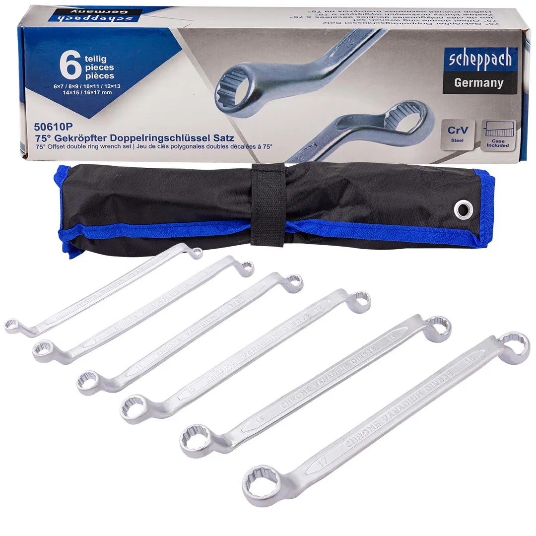Набор накидных ключей, отогнутых на 75° 6х7-16х17 мм 6 пр Scheppach Sch-50610P