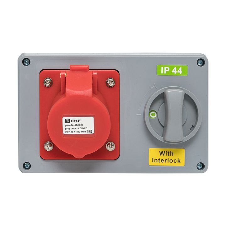 Розетка с блокировкой и выключателем 1414 3Р+РЕ 16А 380В IP44 EKF ps-1414-16-380