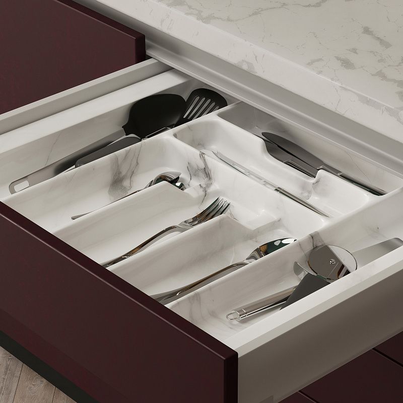 Лоток для столовых приборов 500 MARBLE 435*430, бело-серый мрамор AKS 117564