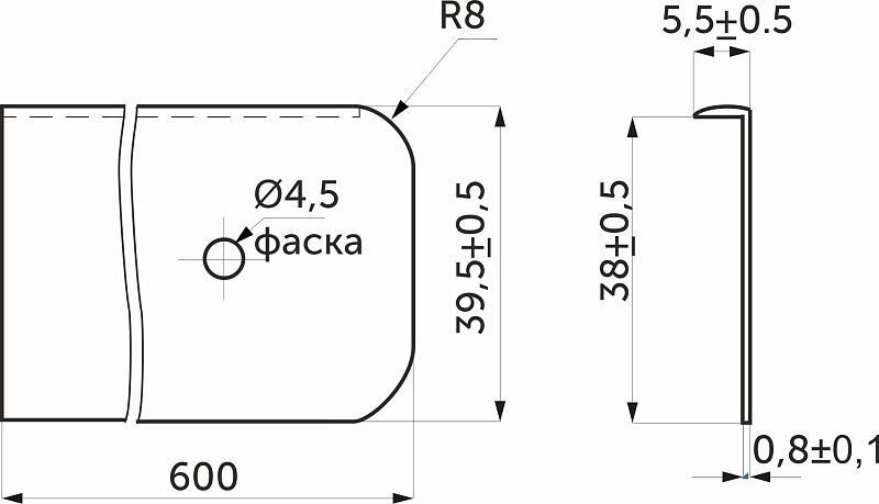 Планка торцевая к столешнице 38 левая алюминий AKS 22530