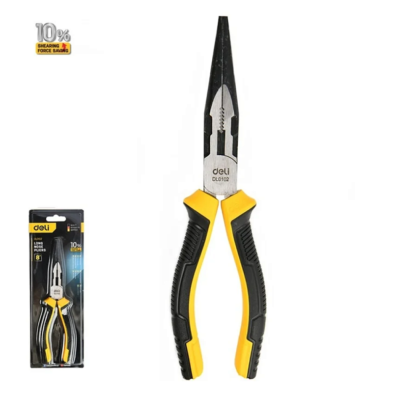 Длинногубцы Deli YS EDL0102, 200 мм, 2-х компонентные рукоятки