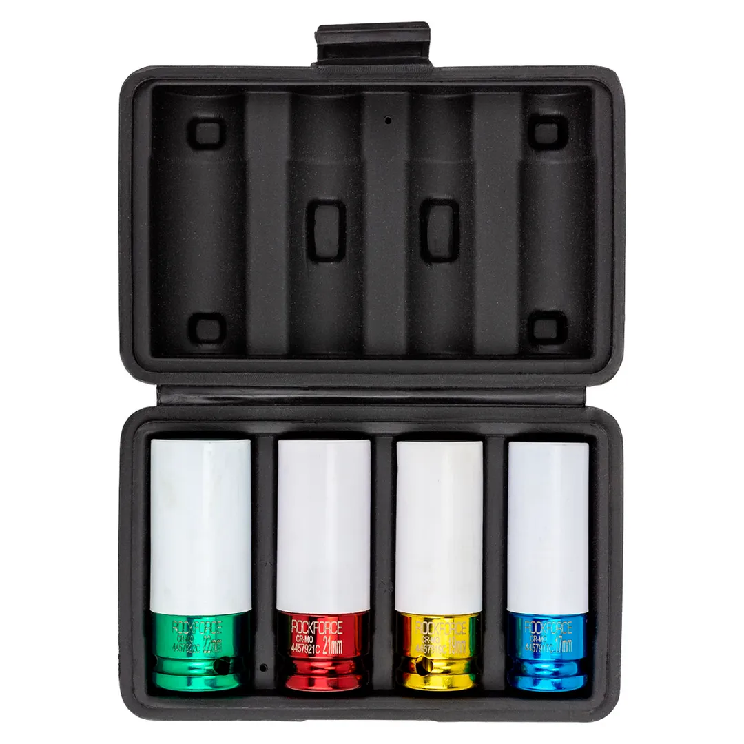 Набор ударных глубоких тонкостенных головок 17, 19, 21, 22 мм в защитном кожухе 4 пр 1/2'' 6-гр RockForce RF-4046