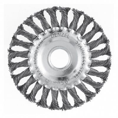 Щетка для УШМ, плоская, крученая нержавеющая проволока 0.5 мм, посадка 22.2 мм Denzel