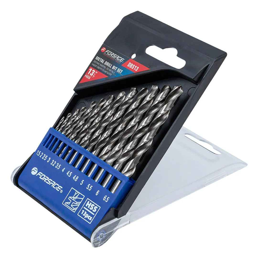 Набор сверл по металлу HSS, 13 пр., 1.5, 2, 2.5, 3, 3.2, 3.5, 4, 4.5, 4.8, 5, 5.5, 6, 6.5 мм Forsage F-DBS13