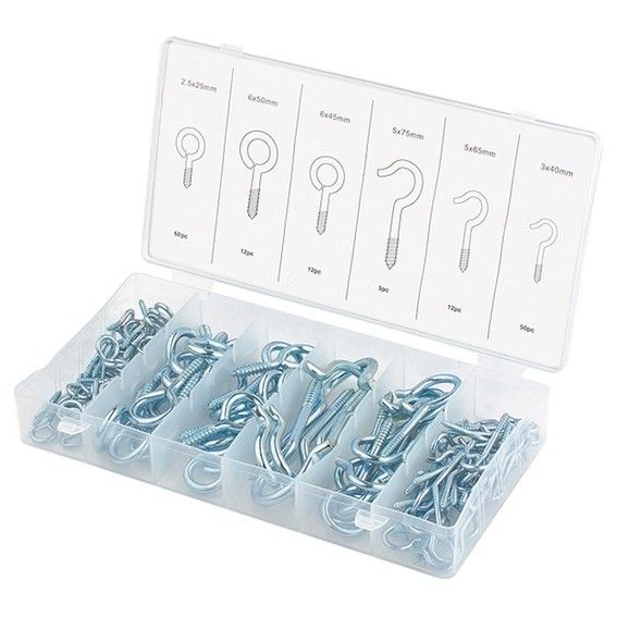 Набор крюков-саморезов 2,5х25, 3х40,5х65,5х75, 6х45, 6х50 мм, 151 пр. Сибртех 47611