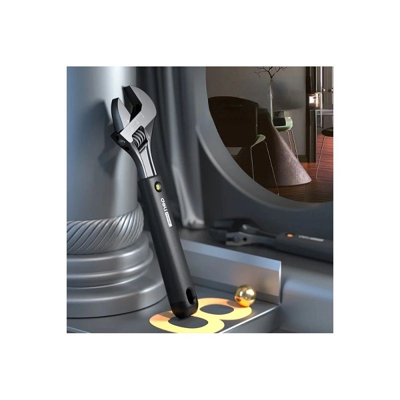 Ключ разводной Deli HS EHT1508, 210 мм, раскрытие губок 0-28 мм, Soft Touch, черный
