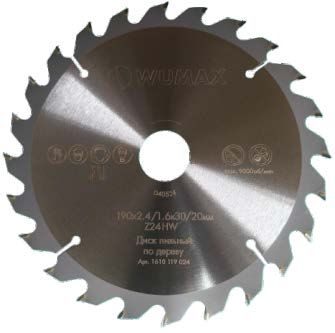 Диск пильный 190х2,2/1,4х30/20 мм Z24, WUMAX 1610119024