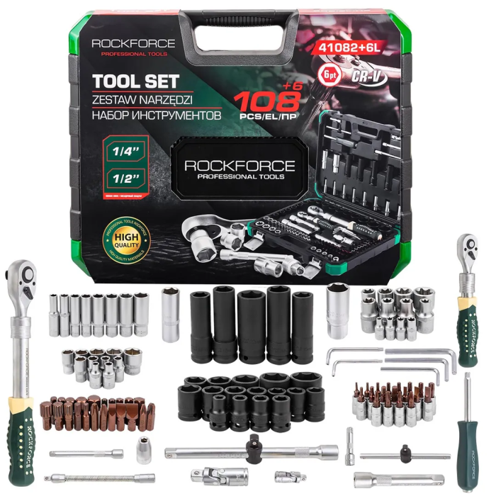Набор инструментов 108+6 пр 1/4''&1/2'' 6-гр RockForce RF-41082+6L
