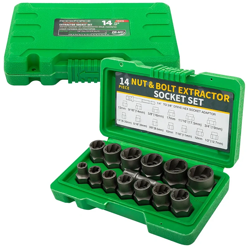 Набор головкок-экстракторов для извлечения поврежденных болтов/гаек 14 пр RockForce RF-1321S