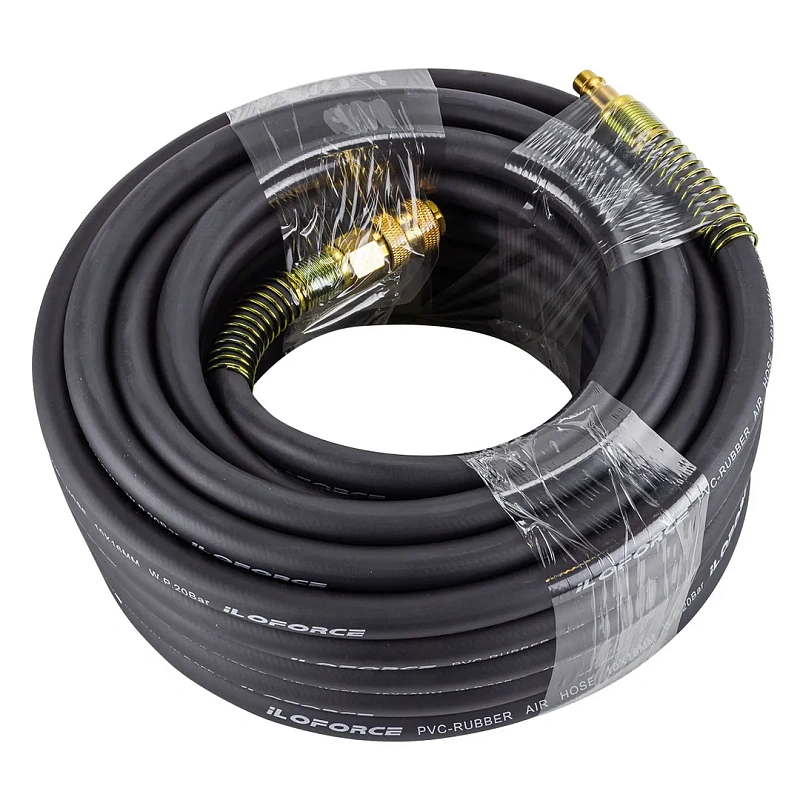 Шланг резиновый воздушный армированный с быстросъемами 10x16 мм, 15 м ILOforce IF-AHF-1510