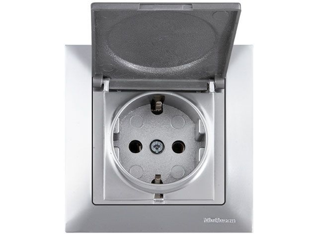Розетка 1-ая, скрытая, с/з, с крышкой, серебро, DARIA, 16 A, 250 V, IP 20, Mutlusan 21206100282