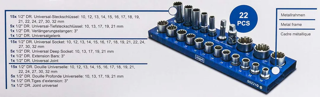 Набор головок с универсальным профилем 22 пр. 1/2'' 10-32 мм Scheppach Sch-50221Q