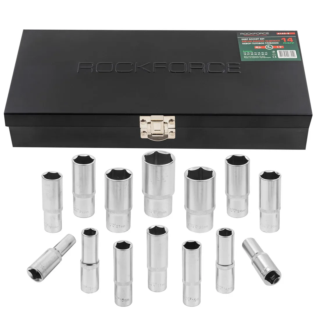 Набор головок глубоких 14 пр. 1/2'' 6-гр. 10-32 мм RockForce RF-4143-5 Black