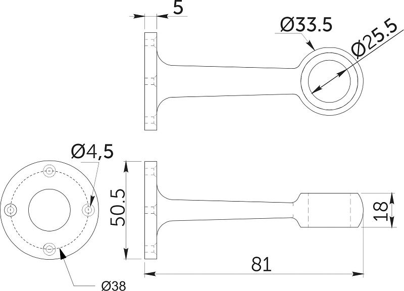Держатель дистанционный проходной трубы d25, 994, черный AKS 113968