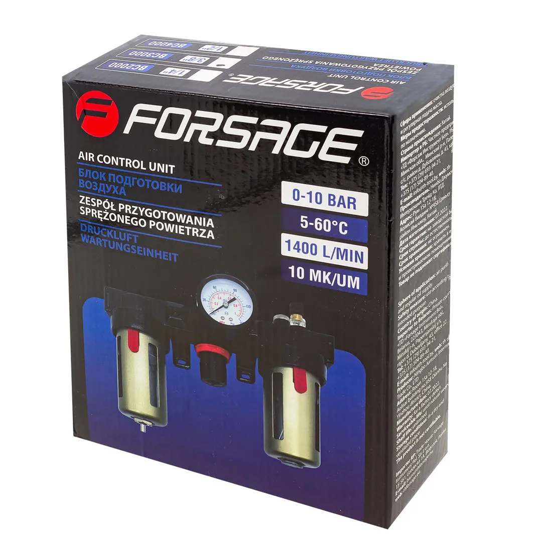 Блок подготовки воздуха, фильтр-регулятор + лубрикатор, 3/8" Forsage F-BC3000