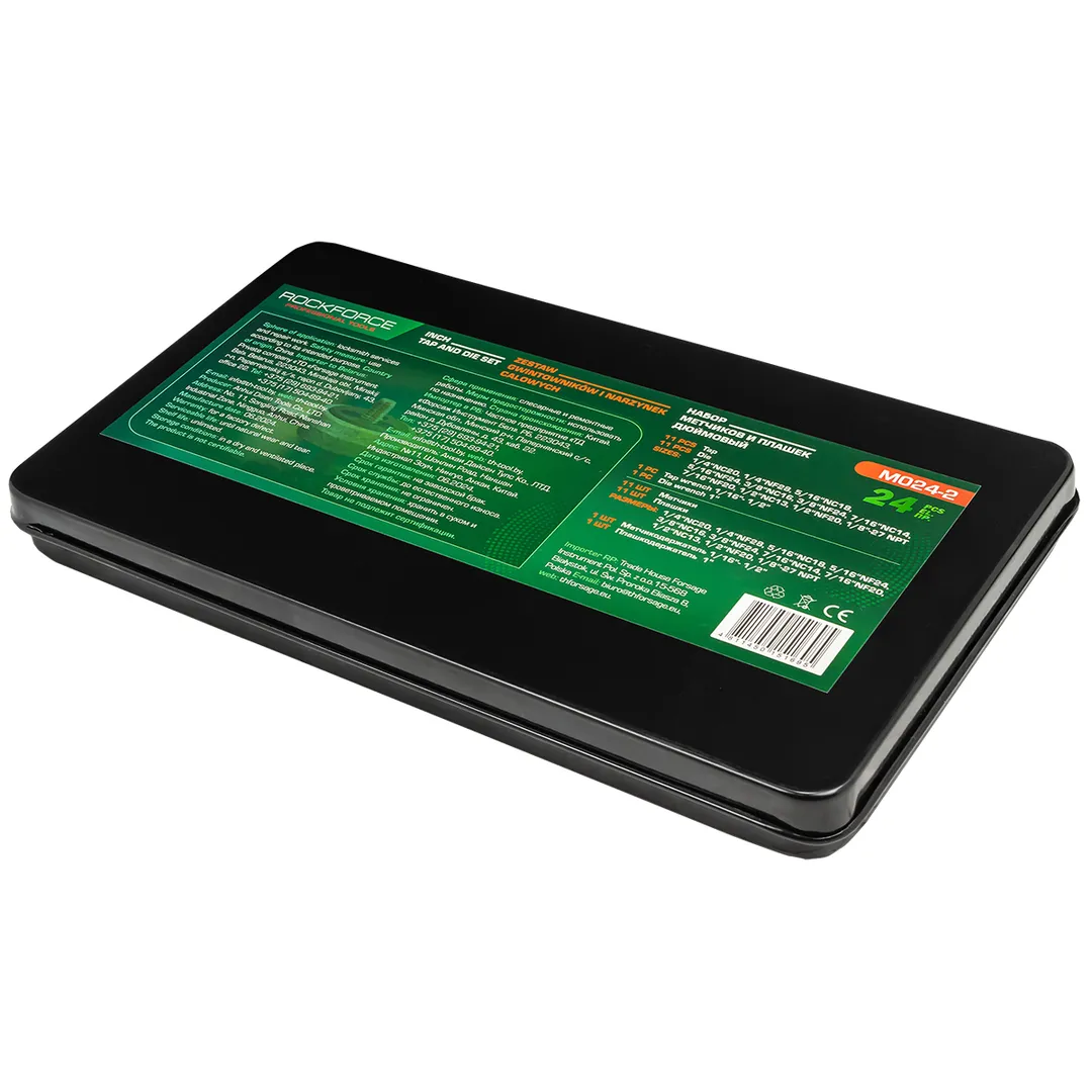 Набор метчиков и плашек дюймовый 24 пр. 1/4, 5/16, 3/8, 7/16, 1/2 RockForce RF-M024-2