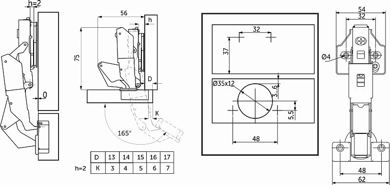 Петля 165° накладная с доводчиком 48мм h2 clip-on 3D черный никель, саморезы, заглушки, 0-е вхождение, упак 2 шт., PRIME by AKS 125481