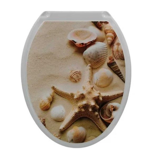 Крышка унитаза "Декор" "Ракушки на песке" белая РУССПЛАСТ РП-813-ДРП