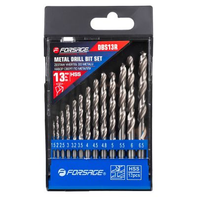 Набор сверл по металлу 13 пр., 1,5-6,5 мм Forsage F-DBS13R