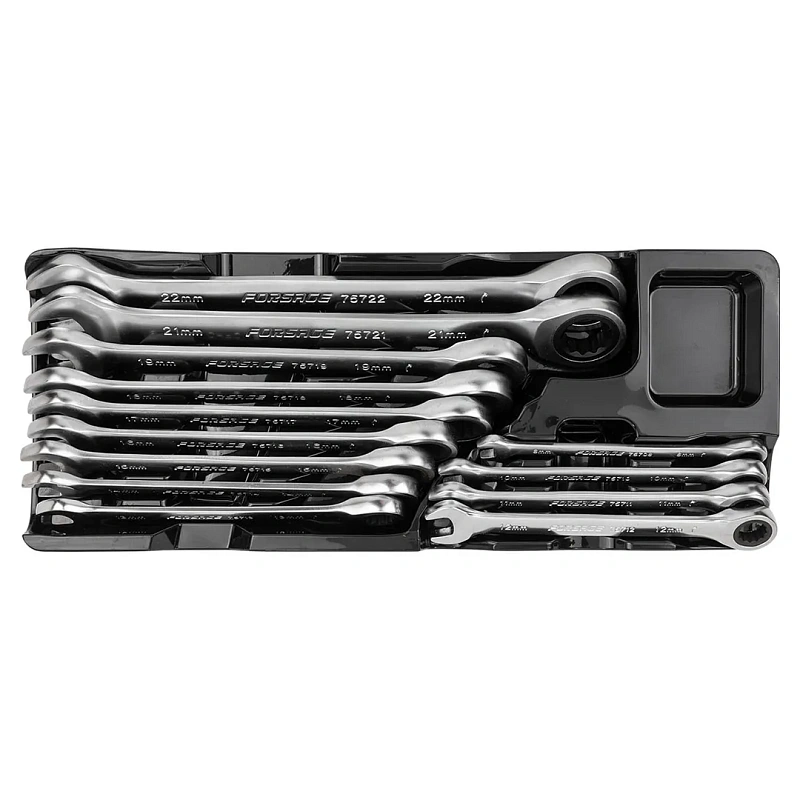 Набор ключей комбинированных трещоточных 8, 10-19, 21, 22 мм 13 пр Forsage F-51310